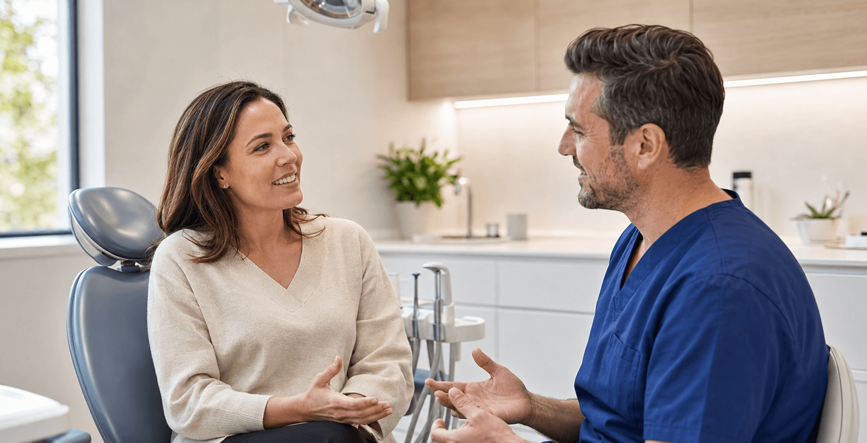 Adult patient discussing cosmetic dentistry options with a dentist.
