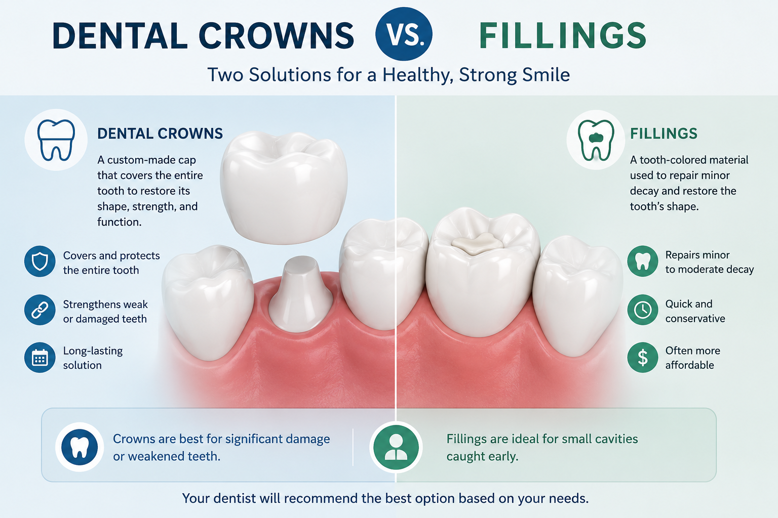 dental crown vs filling infographic